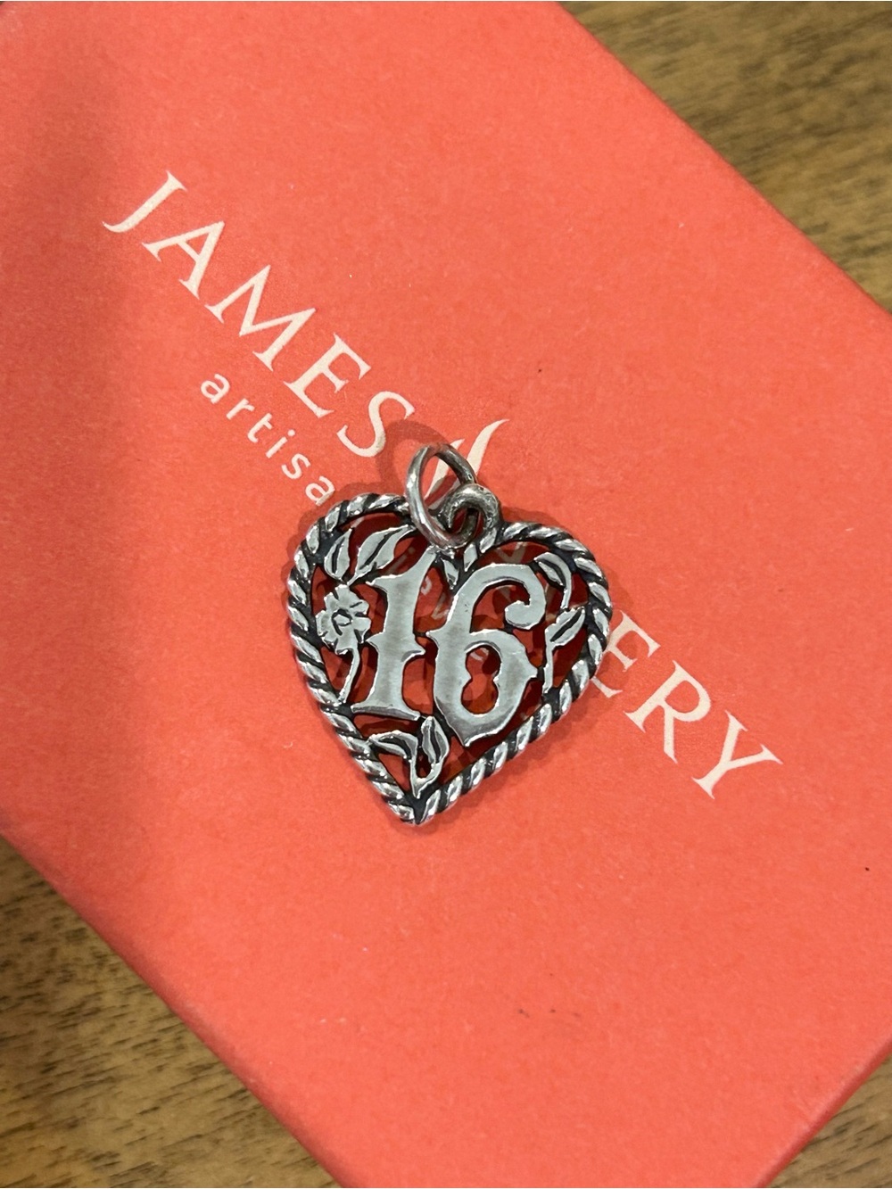 James Avery Retired Sweet 16 Sterling Silver Heart Shaped Charm Pendant
